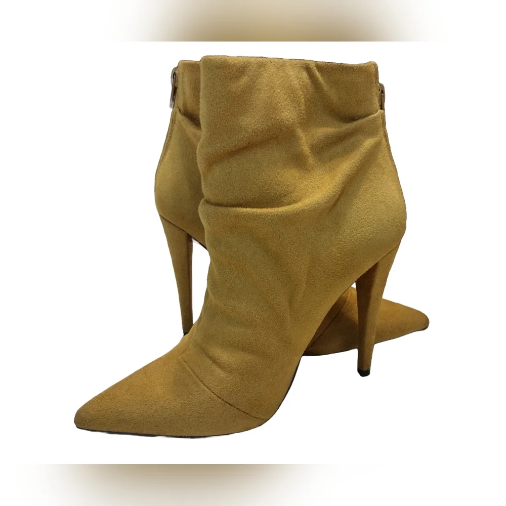 Women's Mustard Suede Ankle Boots - Picture 5 of 7